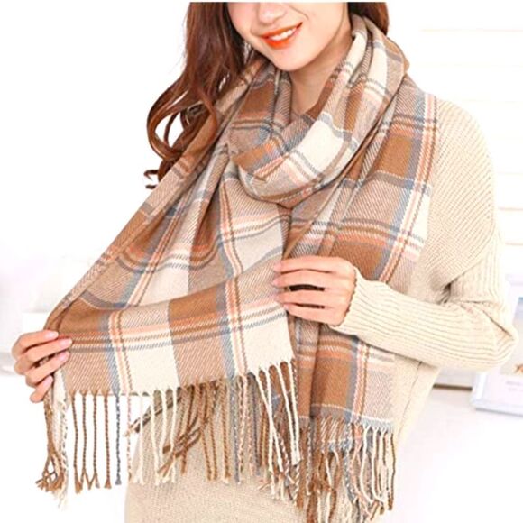 Wander Agio Women's Fashion Long Shawl Big Grid Winter Warm Lattice Large Scarf - Picture 2 of 3